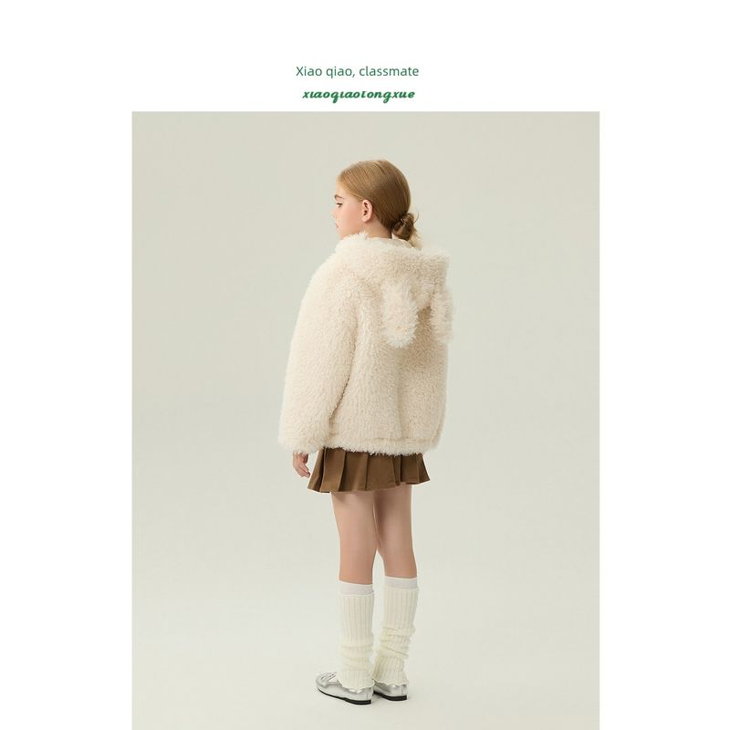 Children's Fur Coat Autumn and Winter New Style Girls' Fleece Cardigan Little Girl's Furry Coat with Cute Bunny Ears