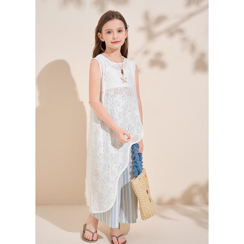 Montagut Girls' Summer Lace Stripe T-shirt & Pants Set