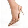 Luxury Bling String Bead Mesh High Heels Women Sexy Pointy Toe Breathable Heeled Sandals Elegant Slingbacks Women Pumps