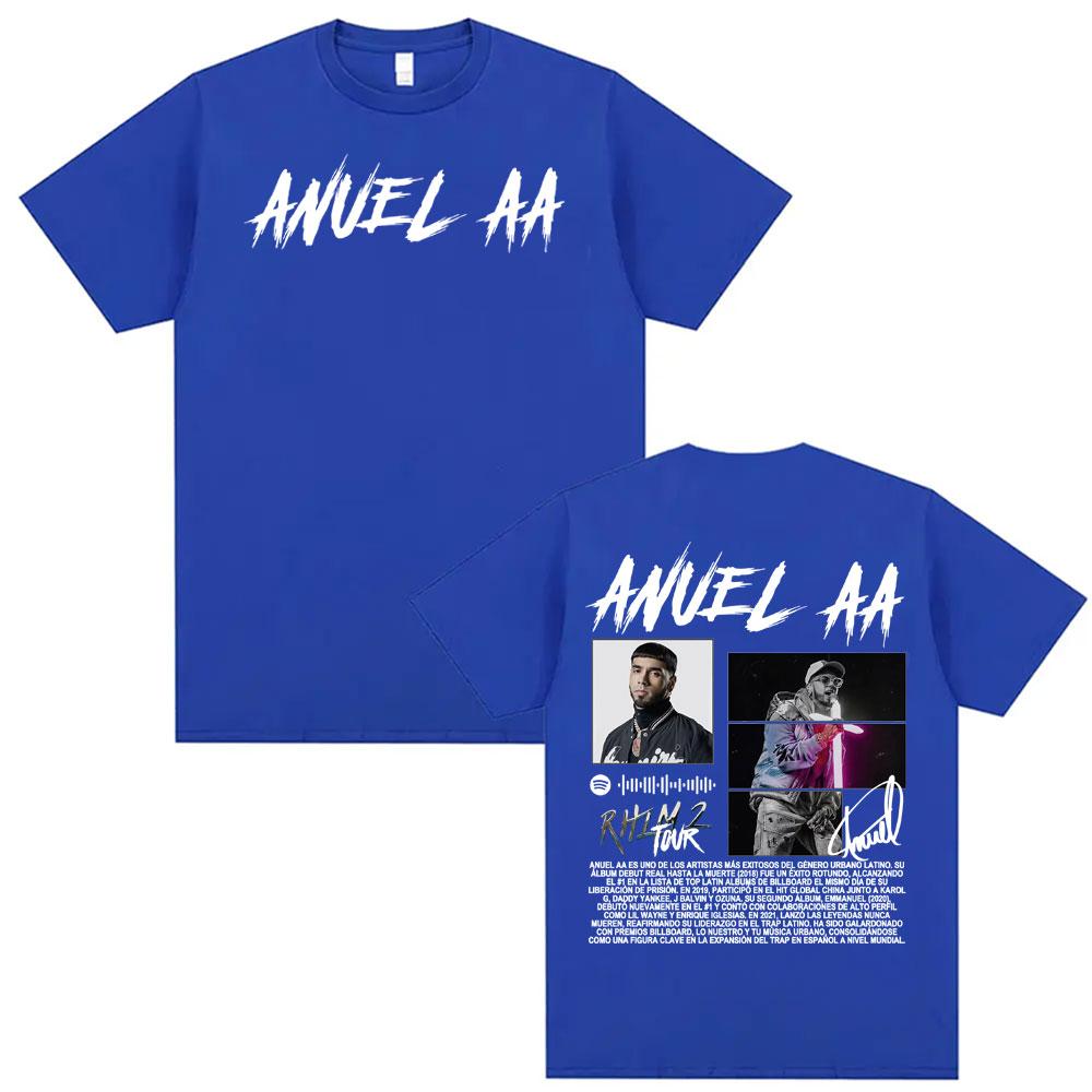 Rapper Anuel AA Rhlm 2 Album Tour Printed Tee Shirt Unisex Women Fashion Trend Hip Hop Pop Music Tshirt Pure Cotton Loose T Shirts