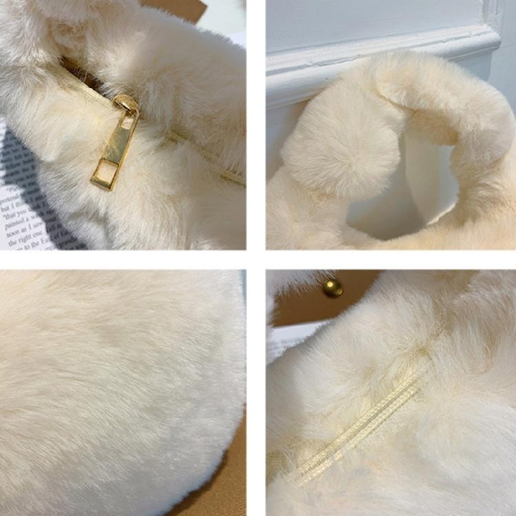 Faux Furs Shoulder Bag with Tie Zipper Casual Shoulder Bag Half Moon Purse Bag