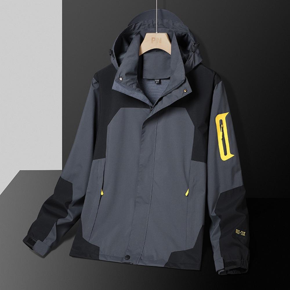 

Куртки для активного отдыха для мужчин, повседневная куртка с цветными блоками, свободная универсальная трендовая куртка для пар с капюшоном, водонепроницаемая XXXXXL серый