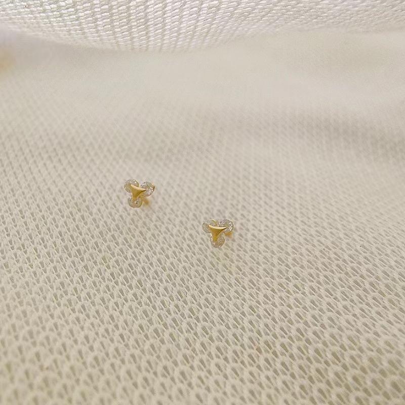 2024 Geometric Small Stud Earrings: 925 Silver Needle with Inlaid Diamonds In Golden Triangle Design for Women
