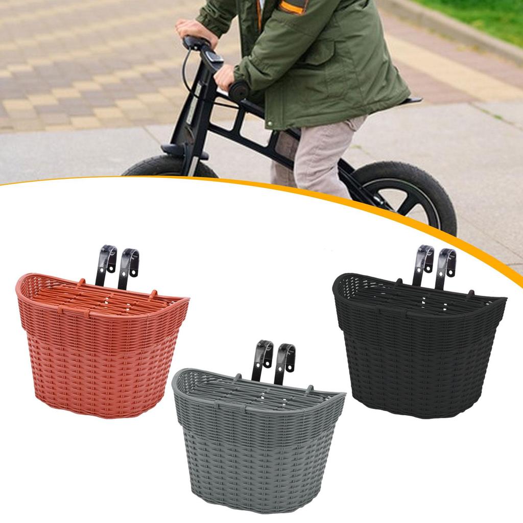 Kids Bike Basket Front Decoration Portable Handwoven Practical Children Bicycle Front Basket for Girls Boys Riding Street Parks