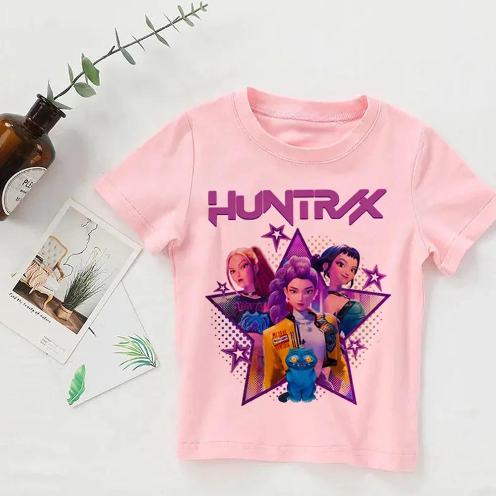 Girl Boy Clothes KPop Devil Hunter Summer T-shirt Cartoon Print Cool T-shirt Children's Harajuku Top
