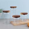 1Pcs Wooden Cover Coffee Beans Vacuum Sealed Tank Transparent Glass Food Storage Jars Household Moisture-Proof Container