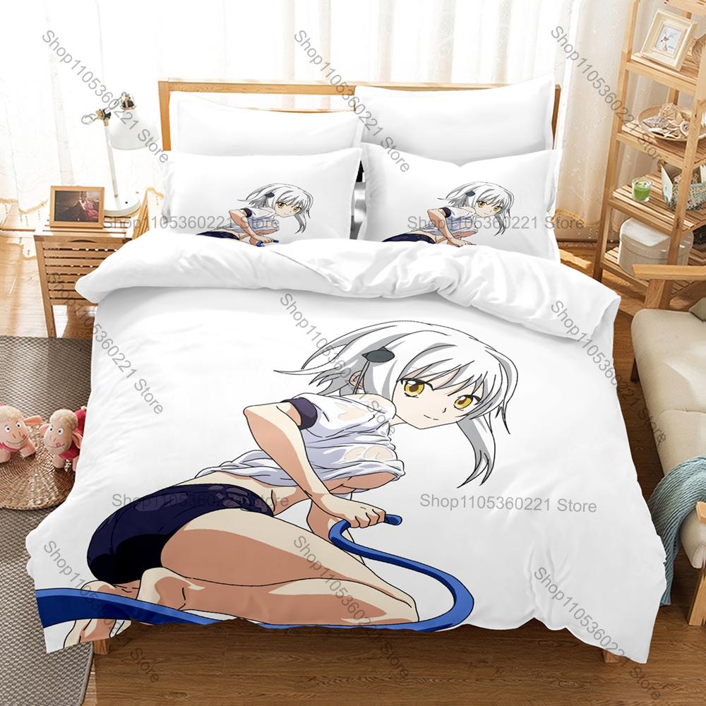 Cool High School DxD Koneko Chan Bedding Set 1 Duvet Cover + 2 Pillowcases Cute White Cat Girl Anime Bedroom Decor