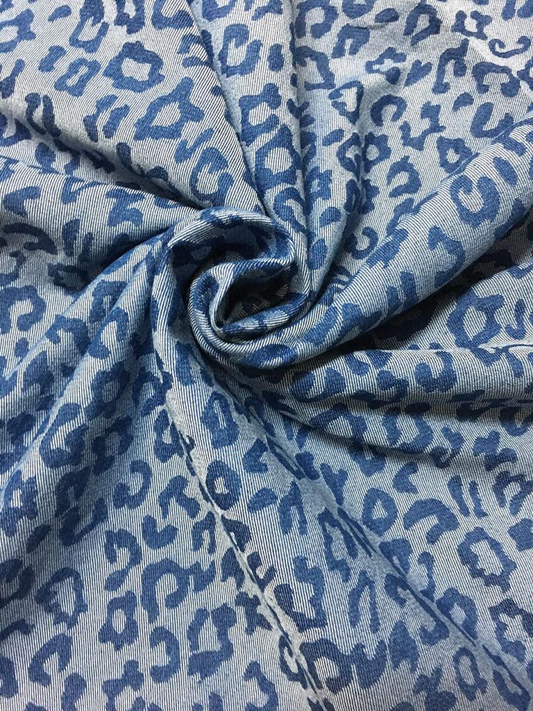 Designed Denim Thin Cloth Cotton for Denim Handmade Fabric, Fabric, Scraps, Denim, Scraps, Fabric, Crafts, Remakes, (Leopard Print, Center)