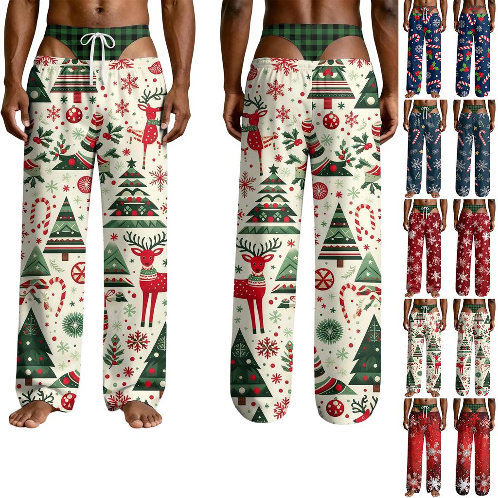 Men's Funny Sleep Pants with Fake Underwear Print Halloween Novelty Pajama Pants