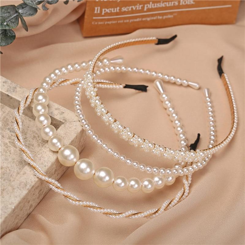 2 Pcs Fashion Big Pearl Headband for Women Girls Hair Hoop Vintage Mujer Hairband New Hair Accessories Jewelry Headwear Random