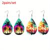 Colorful Dusk Sunset Coconut Tree Artificial Leather Earrings for Women Reversible Pattern Lightweight Teardrop Earrings