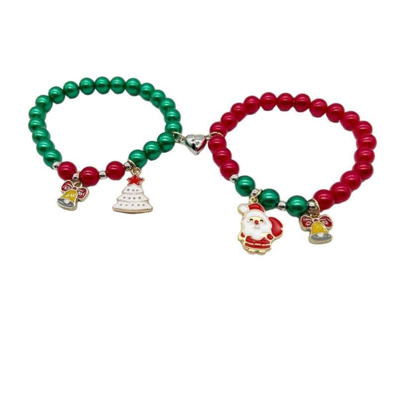 

2 шт. Рождественские парные браслеты для женщин и мужчин, сердце, магнитные, matching, с бусинами, для вечеринки на Новый год, эстетичные украшения 1