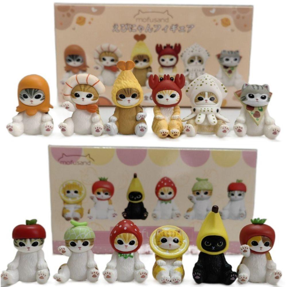 5pcs/6pcs PVC Cat Action Doll Cute Model Toys Kawaii Animal Headgear Doll Christmas Gifts