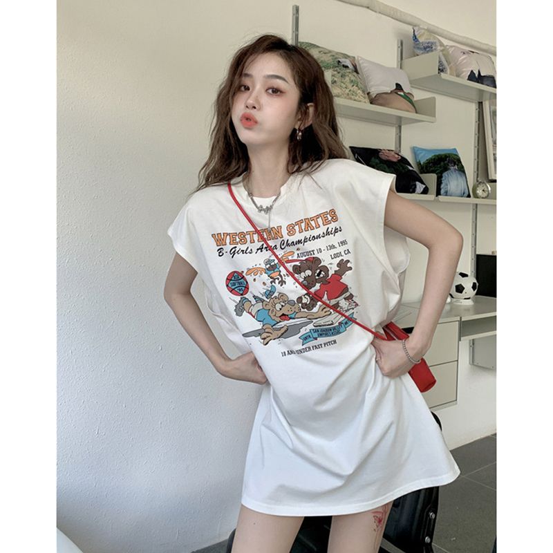 

Long Sleeveless Summer Loose Lower Body Shorts Covered T-shirt White S