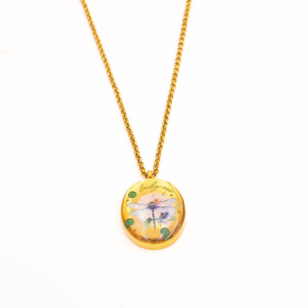 Minimalism Style Gold Color Titanium Steel Round Pendant Bead Chain Necklace Unisex Jewelry Accessories