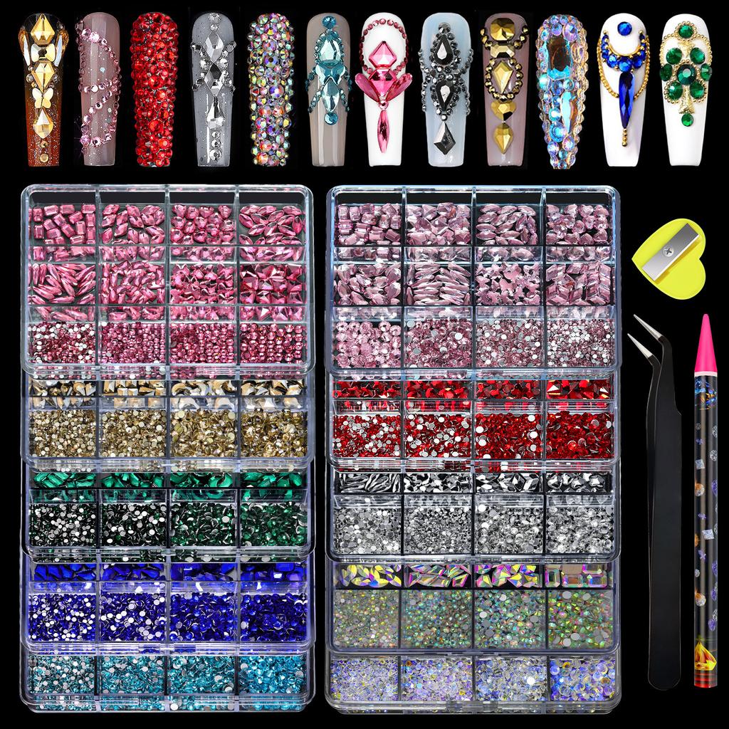 New Flat-Bottomed Diamond Heterosexual Mixed Diamond Nail Art Jewelry Mixed Mixed Round Glass Diamond Rhinestone Nail Decoration