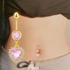 Fashion Pink Crystal Crown Belly Button Rings Stainless Steel Long Pendant Butterfly Heart Navel Piercing For Women Jewelry