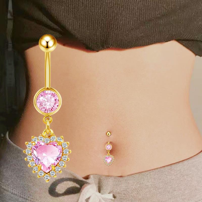 Fashion Pink Crystal Crown Belly Button Rings Stainless Steel Long Pendant Butterfly Heart Navel Piercing For Women Jewelry