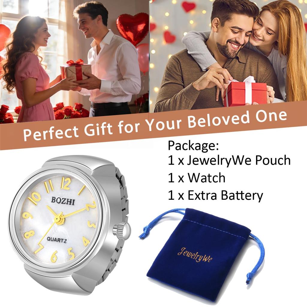 JEWELRYWE Ring Number Dial Women's Analog Ring Watch Free Size Ring Watch Ring Watch Men's Accessories Birthday Anniversary Christmas Gift 2 Set
