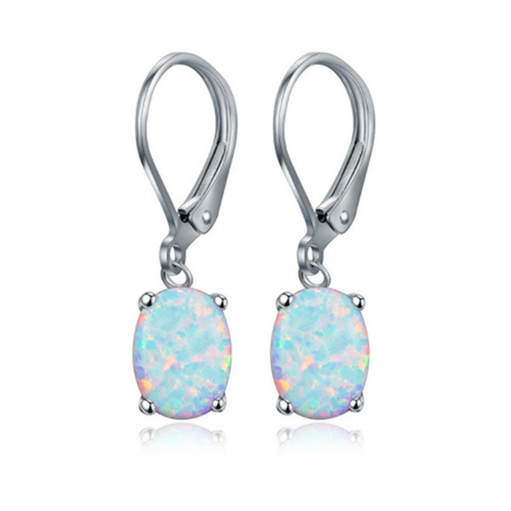Round Opal Teardrop Dangle Earrings Retro Style Gem Crystal Eardrops Round Created Gemstones Drop Earrings