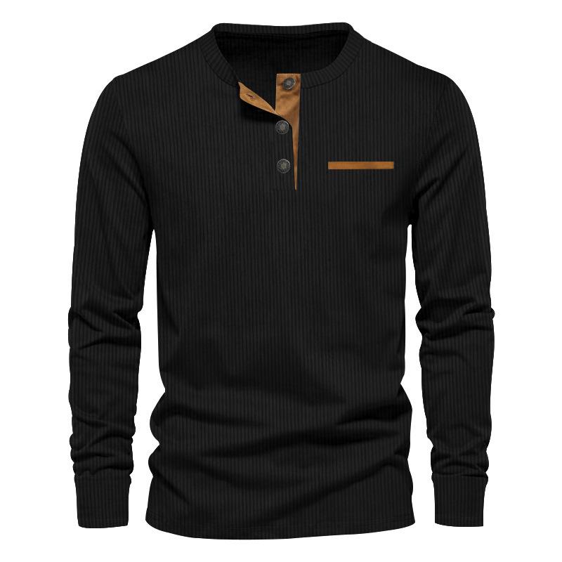 2024 European & American Spring Men's Corduroy Henry Shirt - Long Sleeve Slim Casual T-Shirt