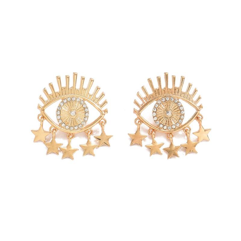 Jewelry Hollow Metal Devil's Eye Earrings Versatile Design Sense Diamond Fringed Star Stud Earrings Women