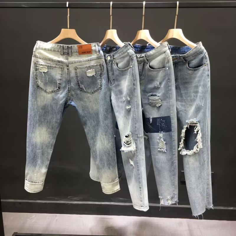 Μόδα Ανδρικό Casual Τζιν Φθαρμένο Σκισμένο Σχεδιαστής Boyfriend Άνοιξη Φθινόπωρο Τζιν Στενό Παντελόνι Πλήρους Μήκους