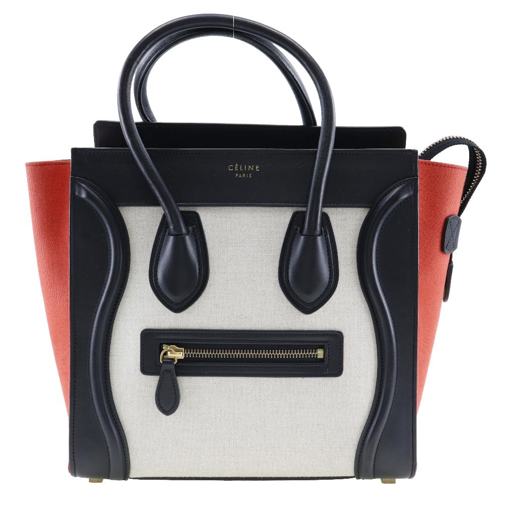 

CELINE Luggage Handbag 167792 Micro shopper Tricolor black/Orange / beige Calfskin/canvas Women Used
