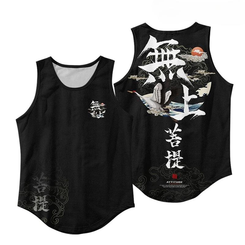 Summer Round Neck 3D Chinese Mythical Beast Printed Top Fashionable Casual Sleeveless Vest Men's T-shirts