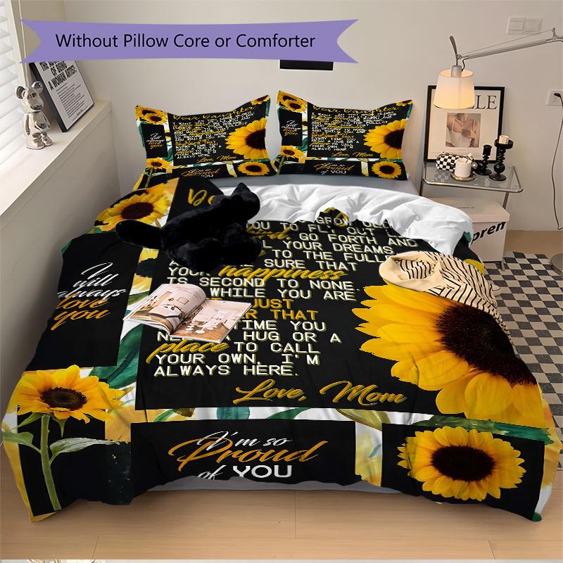 3pcs Mom's Love Letter Quilt Cover Set - Soft and Cozy Bedroom, Guest Room and Dorm Decorative Bedding 3-Piece Set 1 Quilt Cover + 2 Pillow Shams