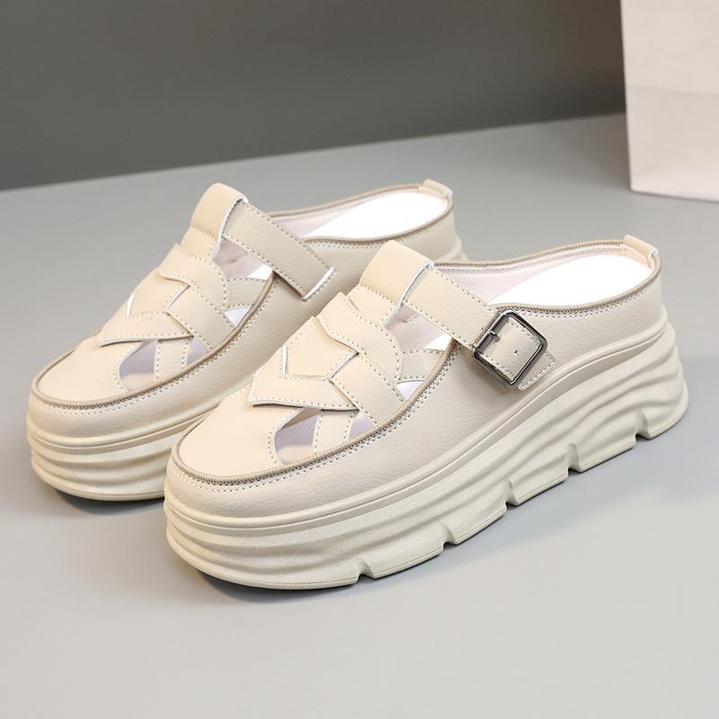 

[Customized] W3609 new slippers women s 2025 summer trendy hollow half-drag women s breathable thick bottom increases versatility 40