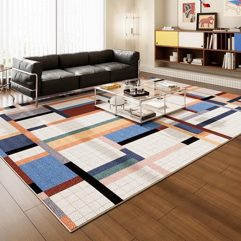 Modischer Teppich im europäischen Stil mit Gittermuster für Wohnzimmer, Sofa, Schlafzimmer, Arbeitszimmer, Küche, Eingangsbereich, rutschfeste Teppichmatte, Cartoon, Retro, Heimdekoration