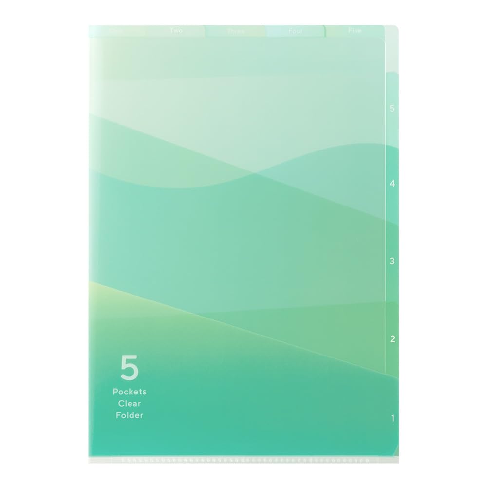 Midori Clear File, 5 Pockets, A4 Size, Gradient Pattern, Green, 35577006