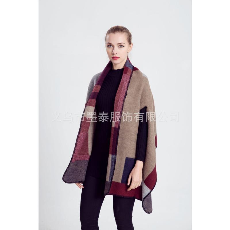 Autumn Winter European American Plaid Open Arm Shawl Scarf