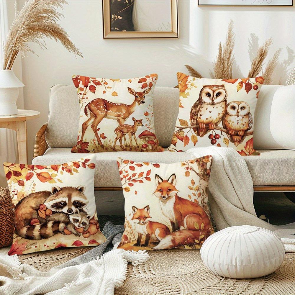Autumn Forest Animal-Print Pillowcases: Deer, Owls, Raccoons, and Foxes Sofa cushion cover home room decoration 2D flat printing