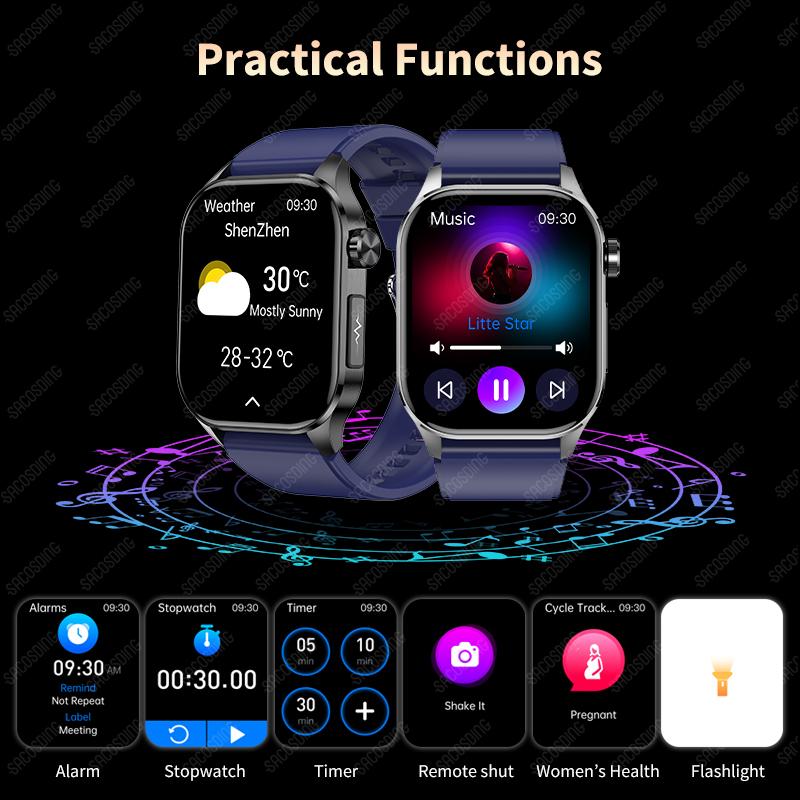 SACOSDING Smart Uhr Frauen Männer Bluetooth Anruf AI Stimme EKG Blutdruck Körper Temperatur Gesundheit Überwachung Smartwatch