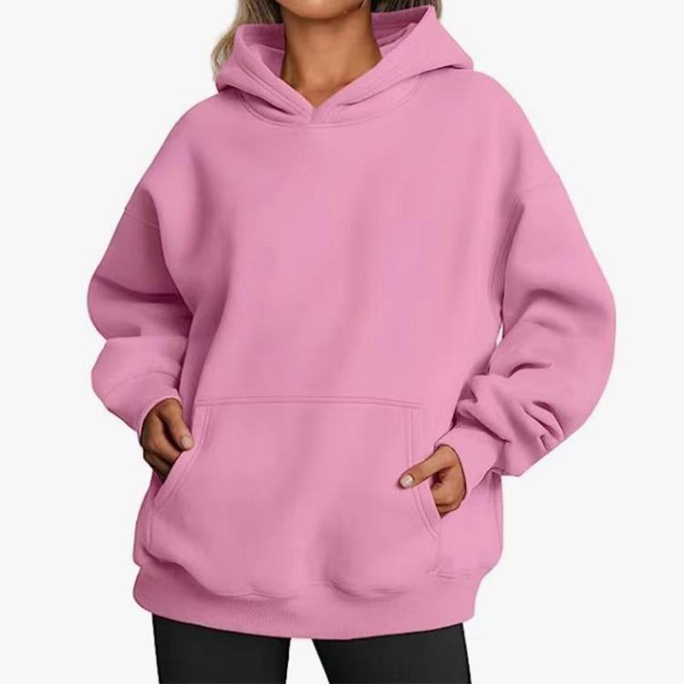 Women's Fleece Hooded Sweatshirt Winter Autumn Warm Loose Fit Long Sleeve Solid Color with Pockets Hip Hop Street Style