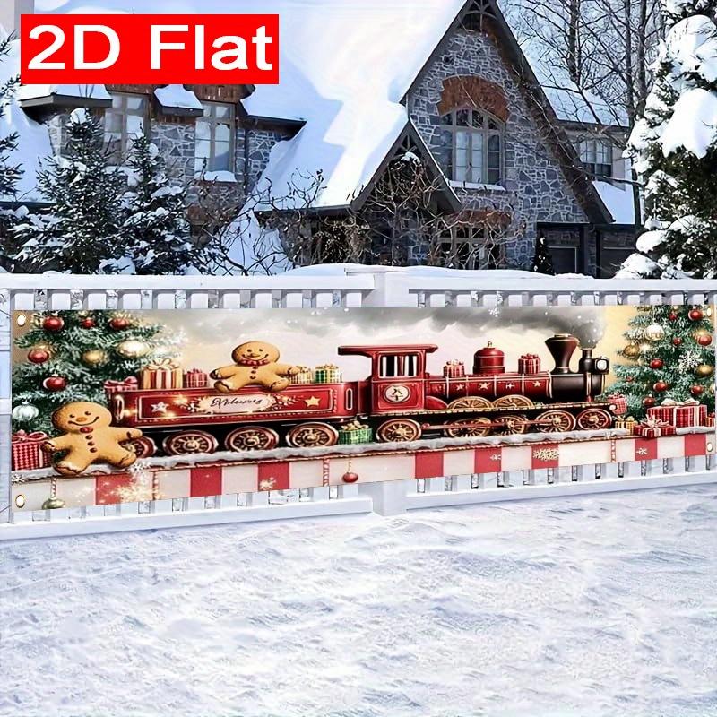 Christmas Gingerbread & Train Yard Banner, Outdoor Garden Fence Holiday Party Decor