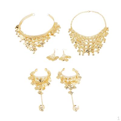 Lot de 4 ensembles de bijoux pour danse du ventre Collier et Bracelets Dorés pour Femmes Costume Thaï