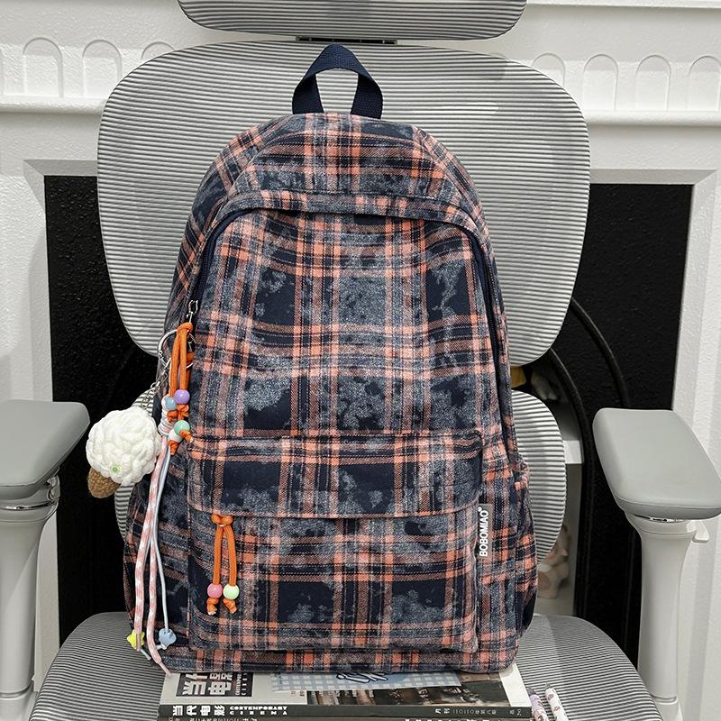 Schoolbag Japanese ins autumn and winter retro plaid schoolbag female British college style college student class travel versatile backpack