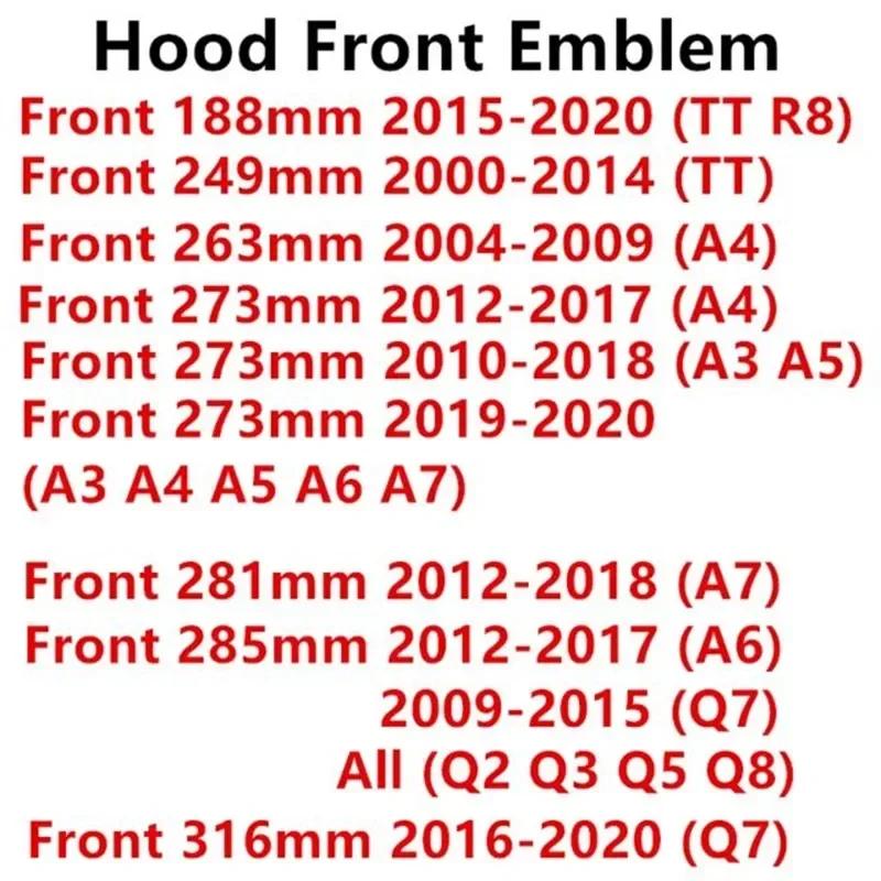 For Audi A3 A4 A5 A6 A7 Q2 Q3 Q5 Q8 TT ABS Black Hood Front Bonnet Grill Rear Trunk Emblem Logo Badge Sticker Decal 4 Ring Logo