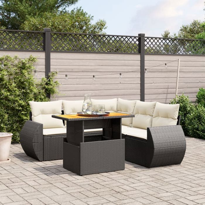 VidaXL Garden Lounge Set with Cushions 6 Pcs, Patio Sofas, Patio Furniture Set, Outdoor Furniture, Black 3272190