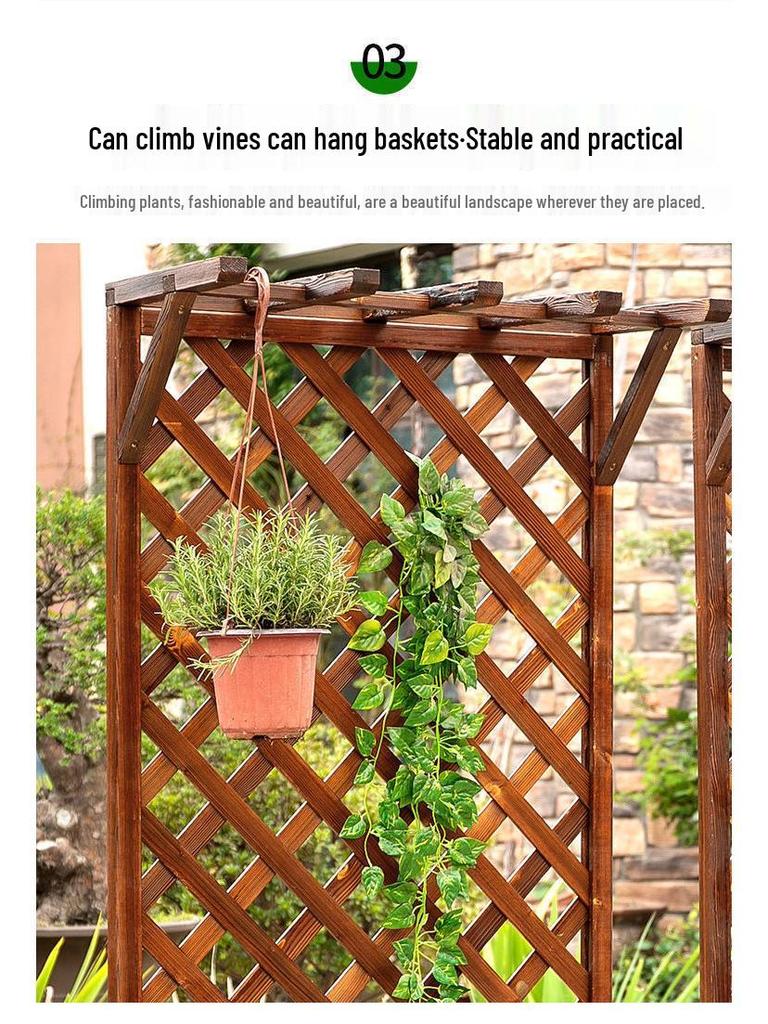 Carbonized Anti-Corrosion Wood Planter Box with Climbing Frame for Outdoor Balcony or Courtyard