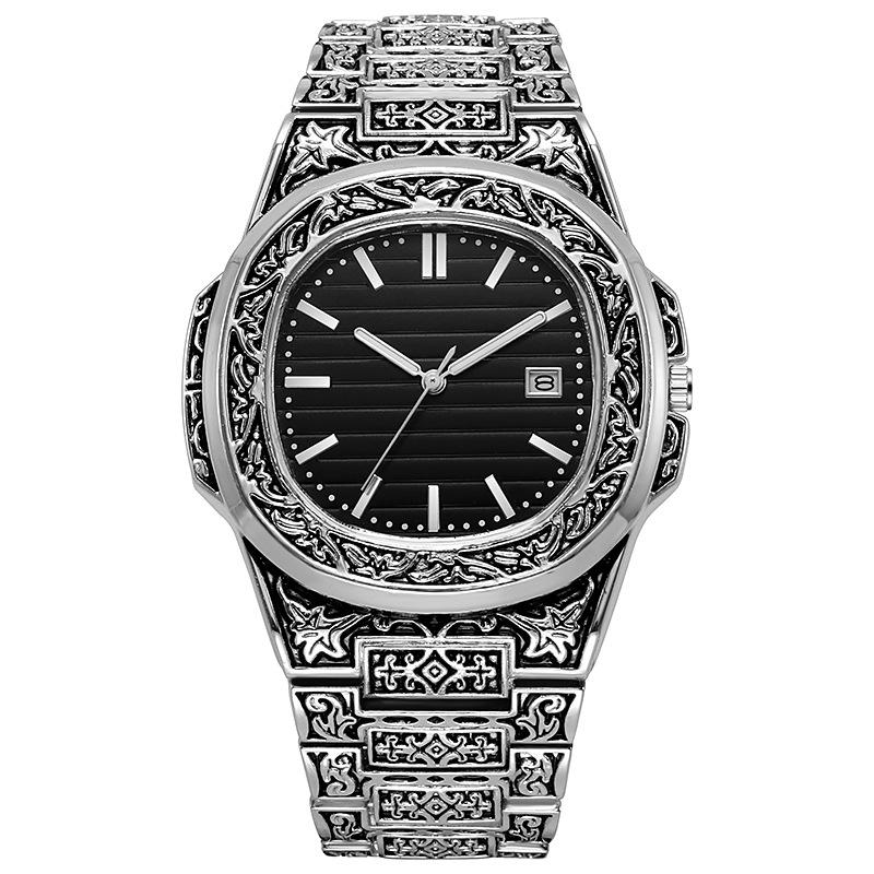 Men's Watch Stylish Retro Engraved Pattern Personality Trend Calendar Quartz Watch