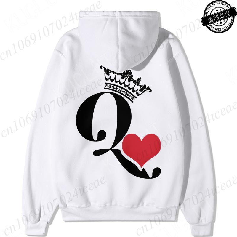 Couple Hoodies Valentines Day Matching Outfits King and Queen Printed Couple Hoodies Boyfriend Girlfriend Fleece Sweatshirts Top