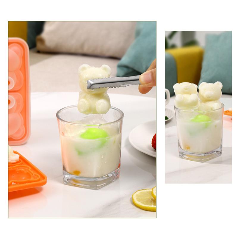 1 Stück Niedlicher Bär Vier Gitter Bär Eiswürfelform Silikon 3D Cartoon Bär Kerzenform Für Zuhause DIY Lebensmittelqualität Eis Whiskey Cocktails