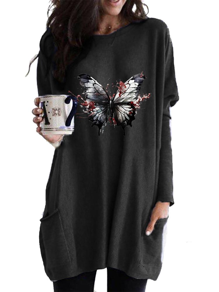 Women's Long Tunic with Pockets Loose Fit Fashion Printed Logn Sleeve Top Women's Sweatshirt