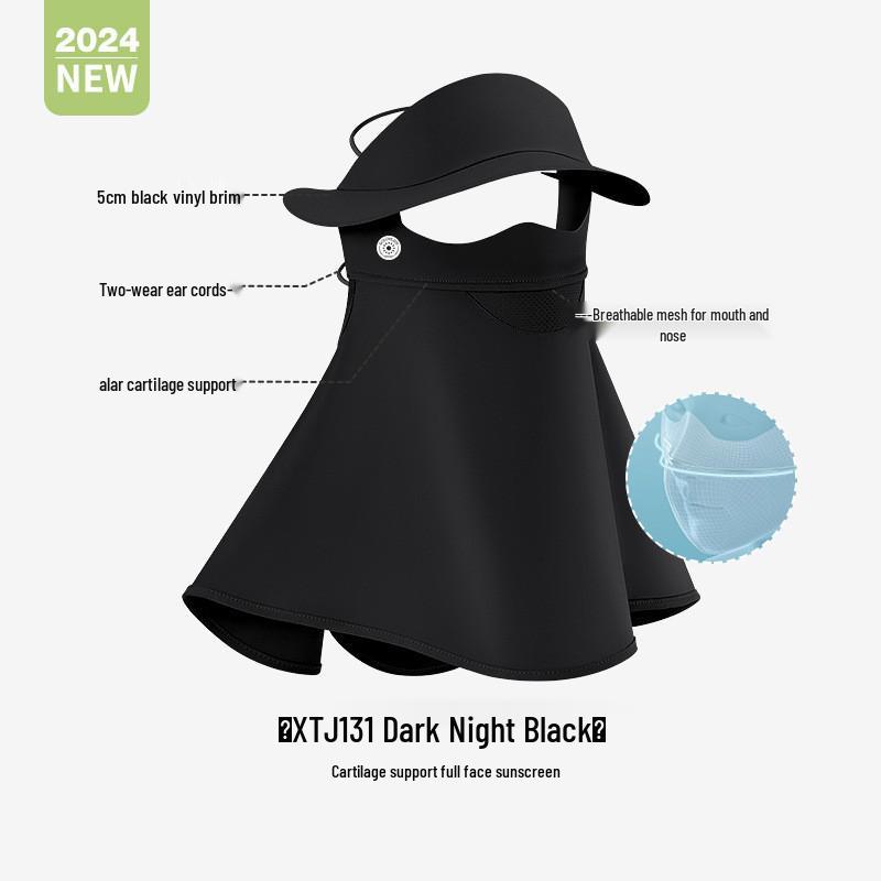 Women's Full Face Black Sunscreen Mask - Anti-Smudge, Three-Dimensional Ice Silk with Glue Brim