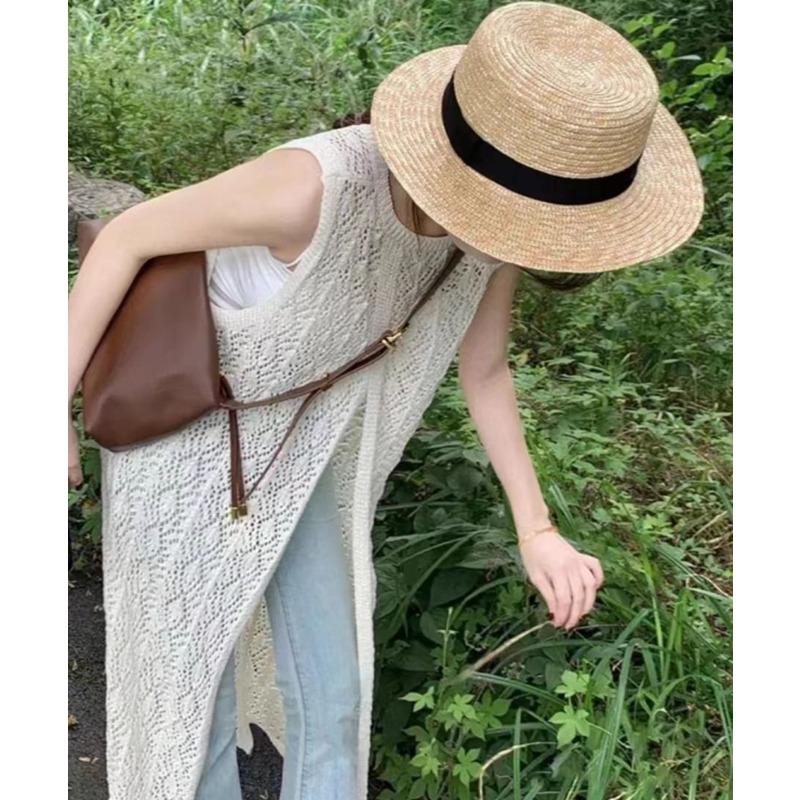 Fashion Knitted Cardigan Sleeveless Lace Dress Retro Hollow Out Sun Protection Women Cross Covers Up Summer Elegant Top Thin Korean Shirt Clothing