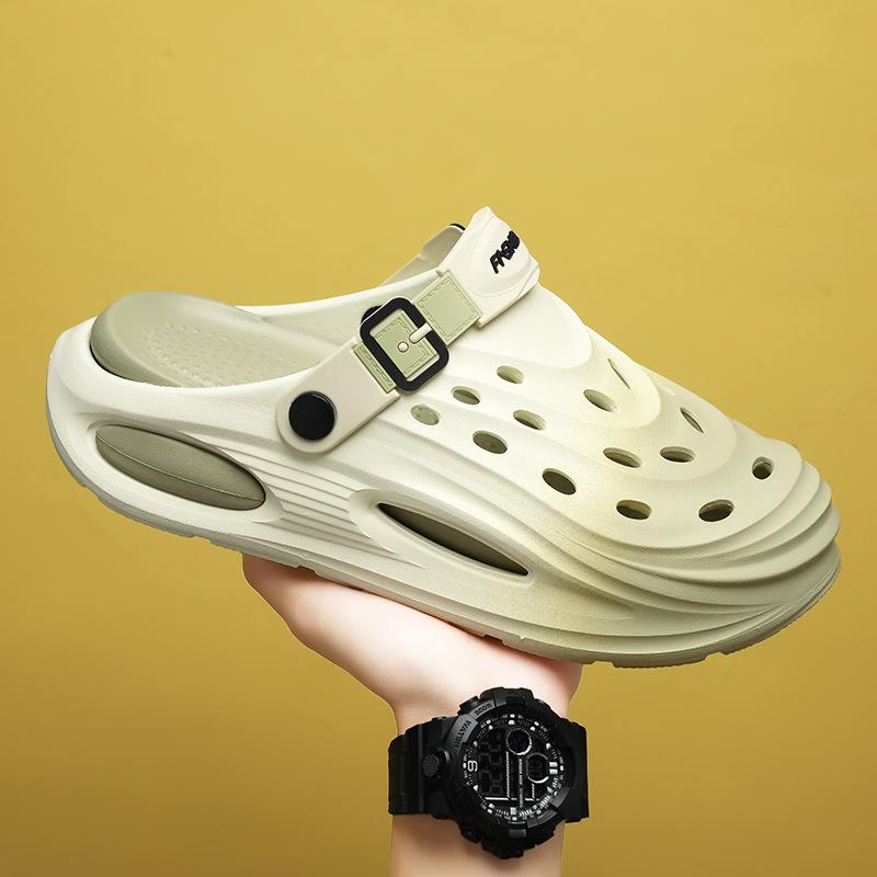 Wear hole shoes outside, men's one-word beach shoes, two wear home bag head slippers, travel thick-soled sandals